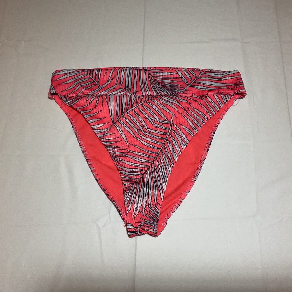 Hurley Womens Coral Tropical Ribbed High-Waist Swim Bathing Suit Bottom NWT
